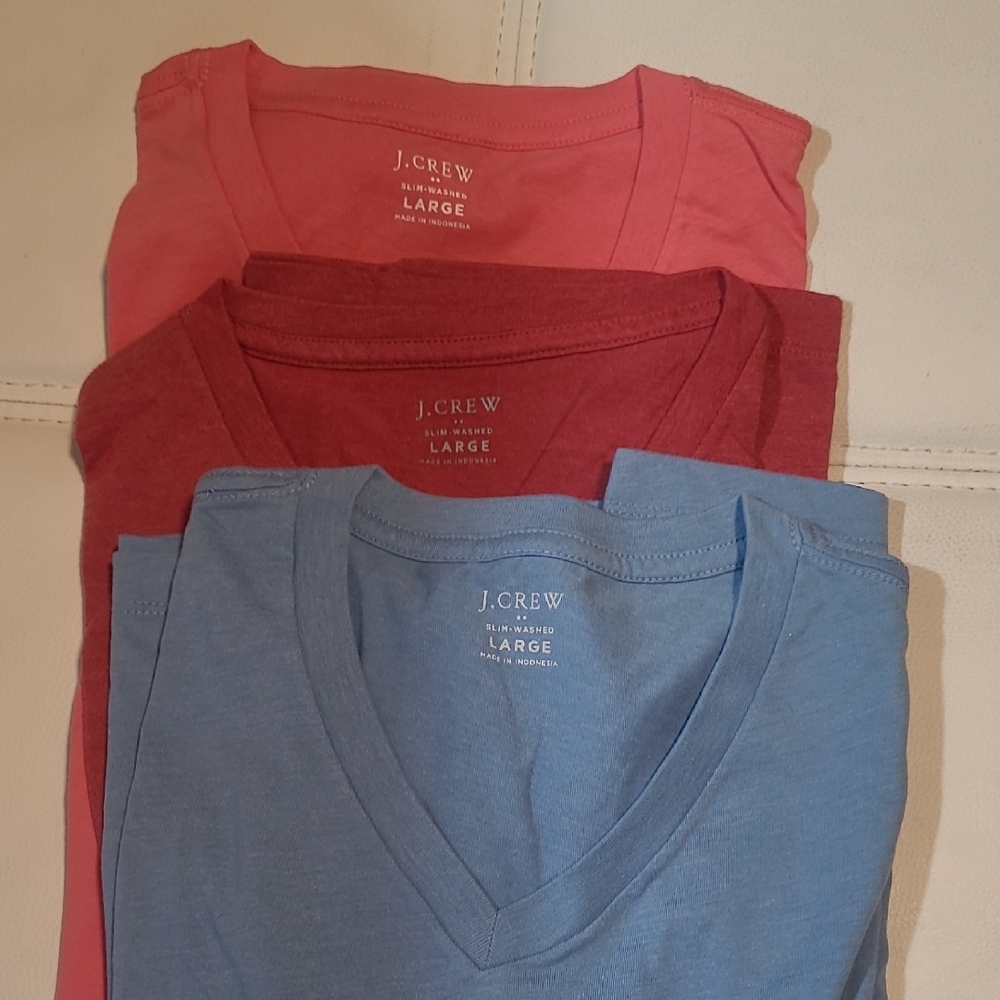 J. Crew Factory V-Neck Tees - Coral, Red, Blue